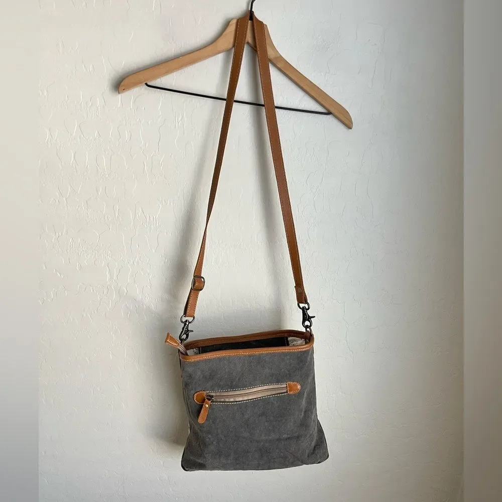 Myra Tessellated Rug Calf Hair Leather Canvas Shoulder Tote Adjustable Strap Bag